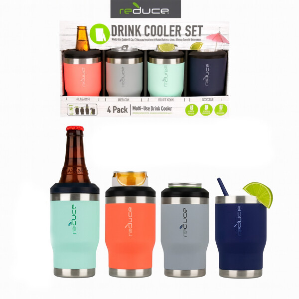 Vaso Térmico X4 Para Botella Lata Cerveza 360ml + Abridor Color Plateado