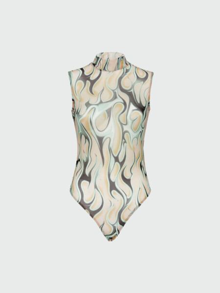 PHILIPP PLEIN - Body de tul sin mangas Llama Verde