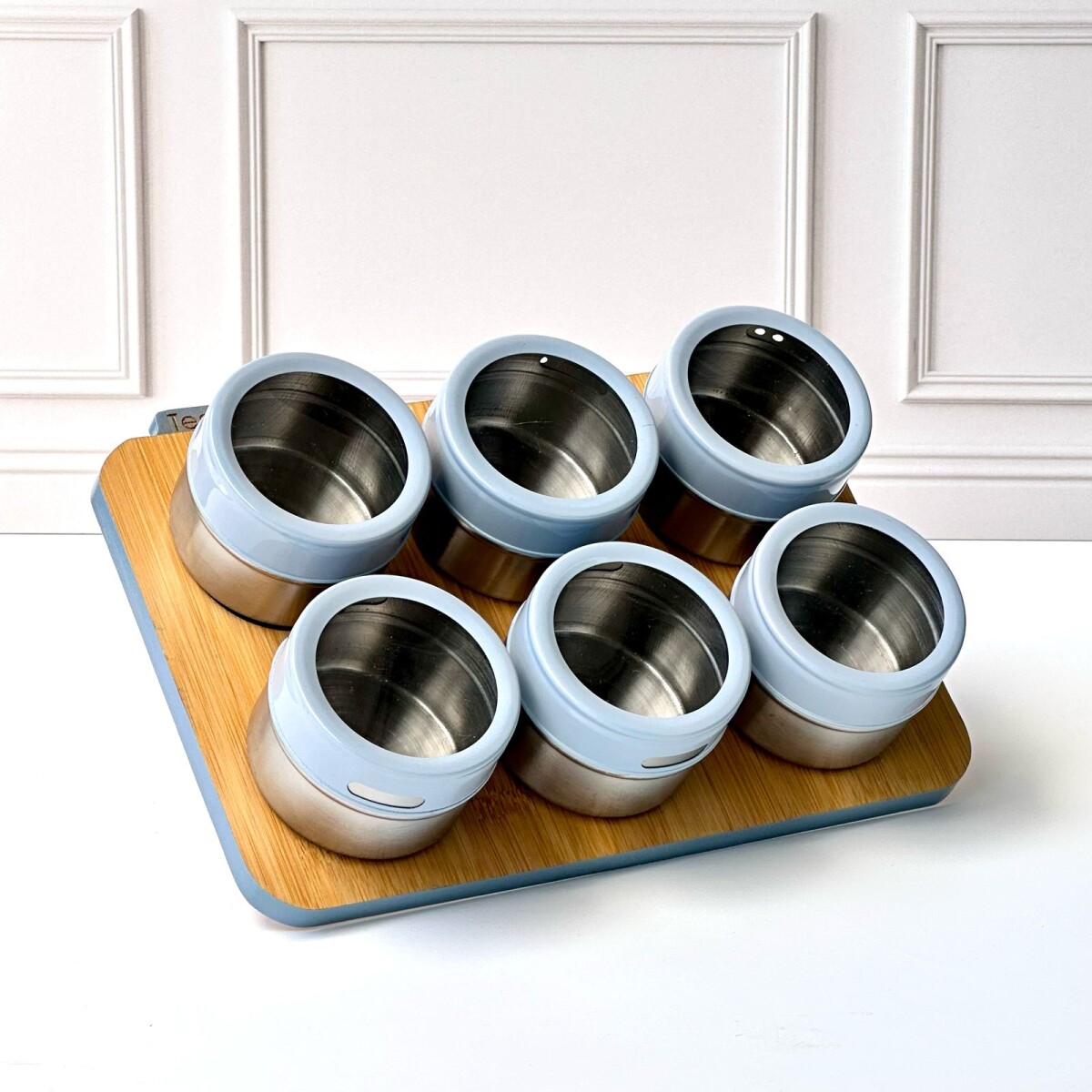 Especiero Condimentero Magnético De Cocina Acero/Bambú X6 