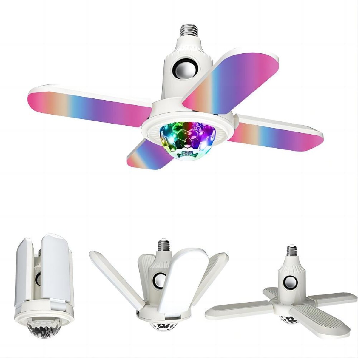 Lámpara parlante 4 mini aspas Bluetooth LED RGBW control remoto 