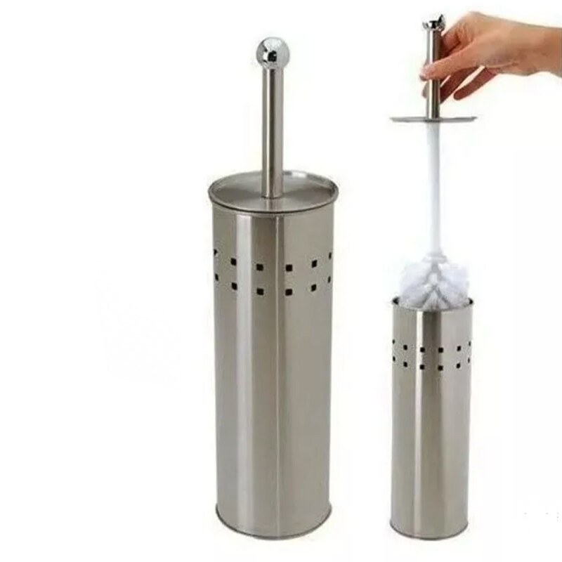 Escobilla para inodoro en acero inoxidable con tapa GRIS
