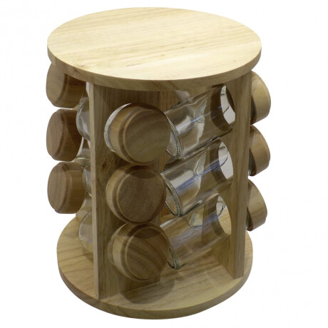 Set de 12 piezas de especieros con soporte de madera Set de 12 piezas de especieros con soporte de madera