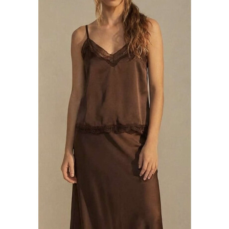 Blusa Satinada Con Encaje Chocolate