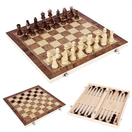 Juego de Mesa 3en1 Madera Ajedrez Damas Backgammon Jug013109