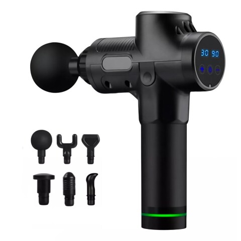 Masajeador Corporal Pistola 6 Cabezales Inalambrico Digital Variante Color Negro