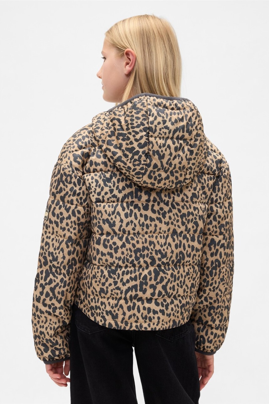 Campera Puffer Logo Niña Leopard