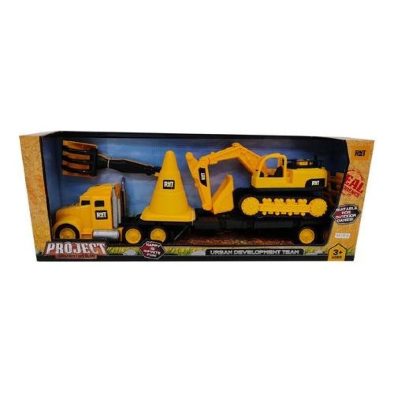 Set de camión a fricción con tráiler desmontable y excavadora Set de camión a fricción con tráiler desmontable y excavadora