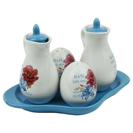 SET CONDIMENTERO 5PCS CERAMICA PINTADA FLORES C/BANDEJA 24379 SET CONDIMENTERO 5PCS CERAMICA PINTADA FLORES C/BANDEJA 24379