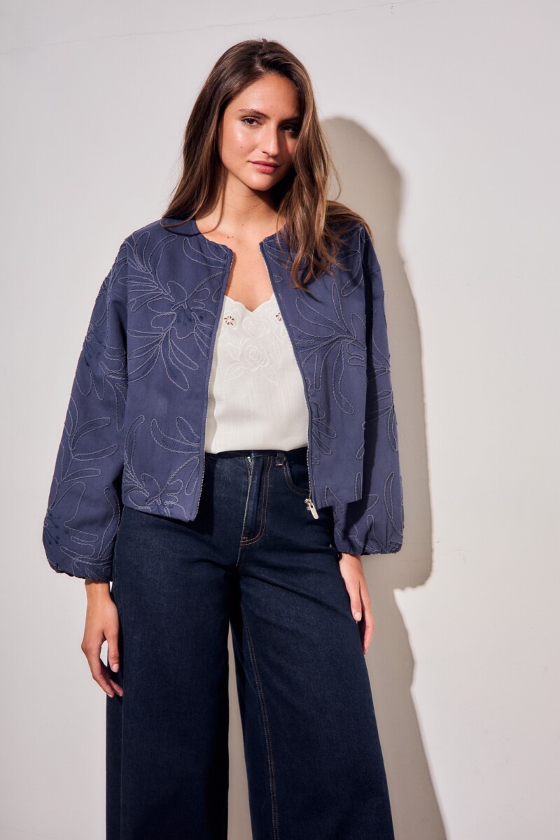 Campera Bomber Con Bordado Denim