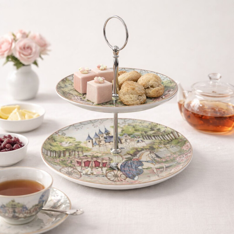 Plato de Pastelería en Cerámica de Dos Pisos Diseño Vintage Plato de Pastelería en Cerámica de Dos Pisos Diseño Vintage