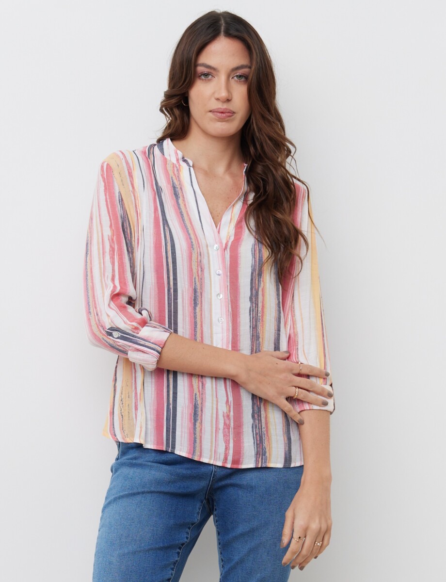 Blusa Botones Printed - Rojo/multi 