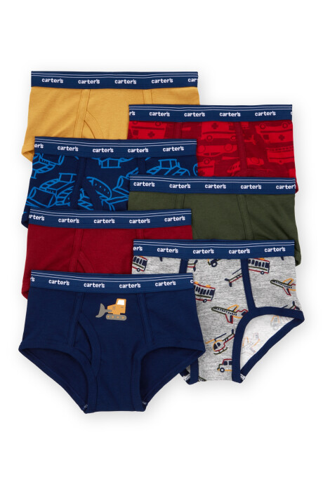 Pack siete calzoncillos slip de algodón, diseño vehículos Pack siete calzoncillos slip de algodón, diseño vehículos
