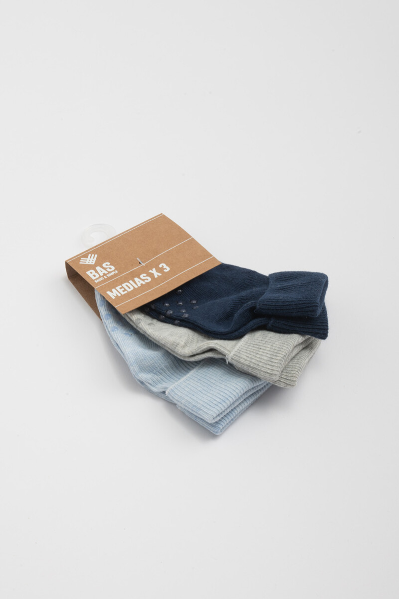 Pack x3 media soquete Gris, Azul Y Celeste