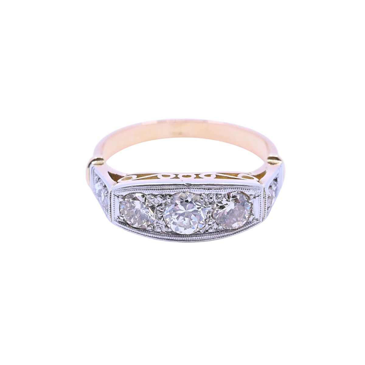 Anillo oro 18k 2 tonos con brillantes y diamantes. 