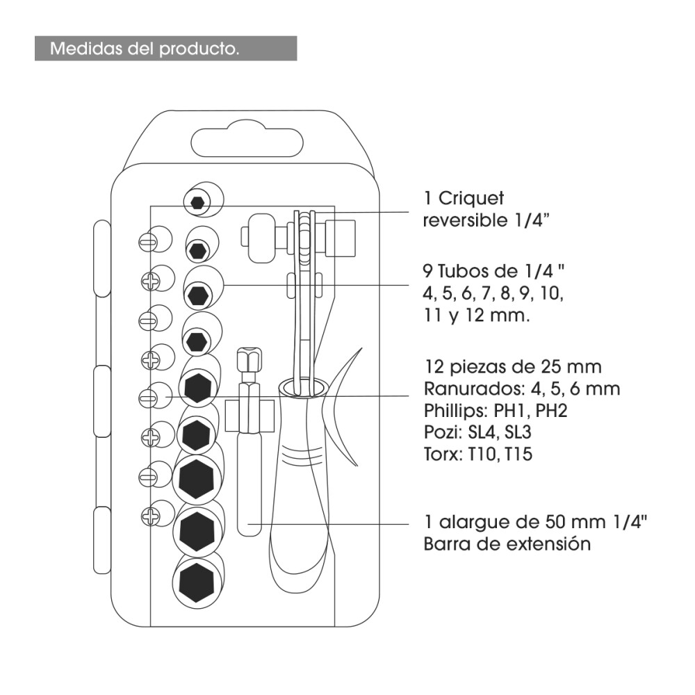 Juego Set Kit Llaves Tubo 23 Piezas Intercambiable Caja Juego Set Kit Llaves Tubo 23 Piezas Intercambiable Caja