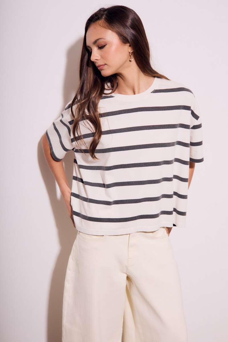 Remera Algodon Lavado Rayas Negro