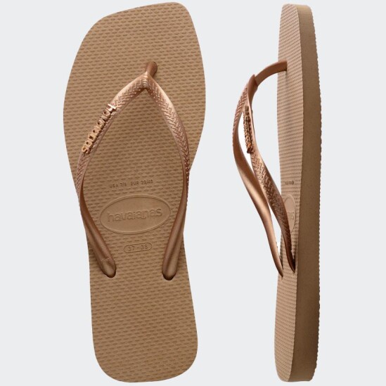 Ojotas Havaianas Slim Square Logo Metallic Dorado