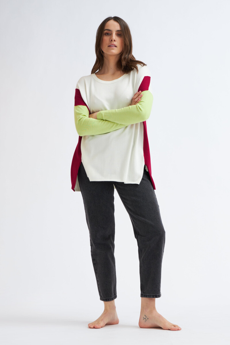 Sweater de punto combinado Verde - Fuccia - Crudo