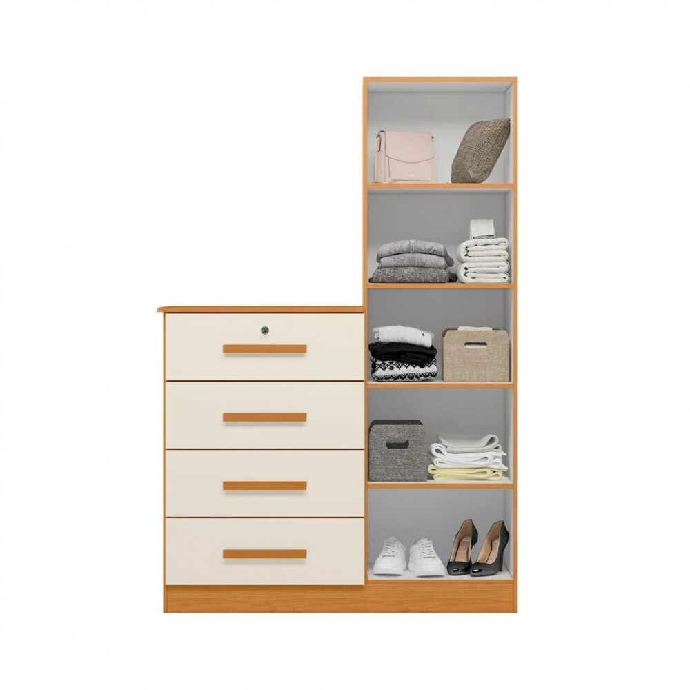 Cómoda 1 puerta 4 Cajones - Belize Plus Marron y Beage