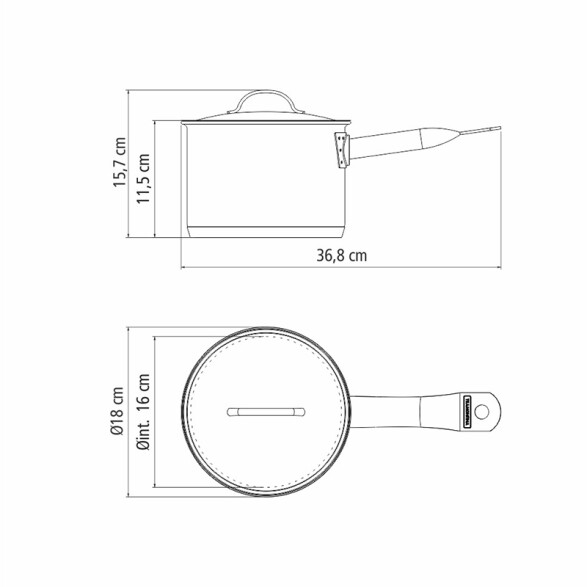 Olla honda c/mango y tapa ø16cm. 2,2 lts. "prof" TF1776