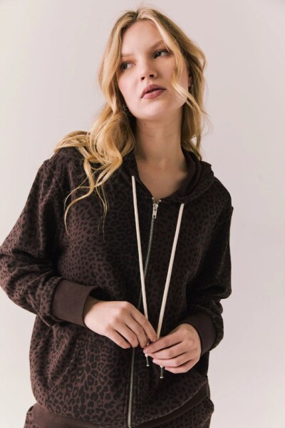 COTTON FLEECE LOUNA ZIP UP Leopardo