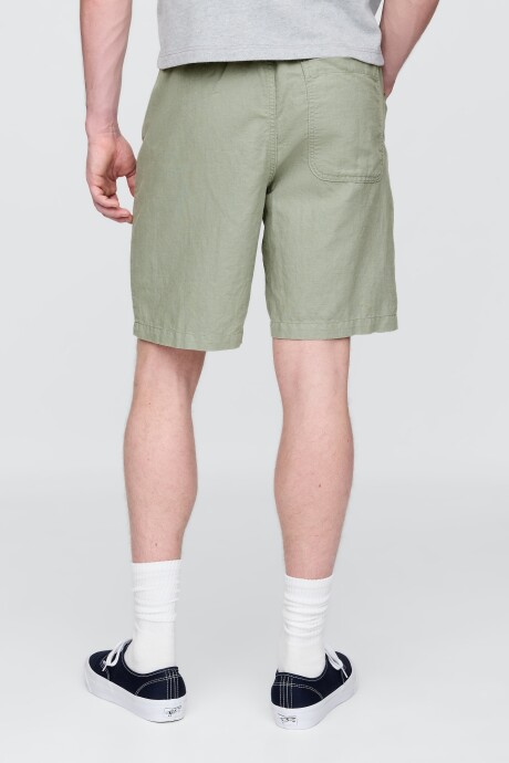 Short De Lino Con Elástico Hombre Gasoline Green