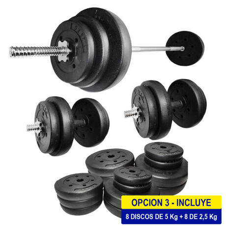 Set 2 Mancuernas Macizas + Barra 1.8m + 60 Kg Pesas Cmb000834