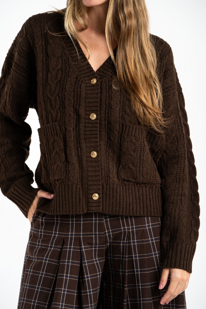Cardigan Texturado Lana Chocolate