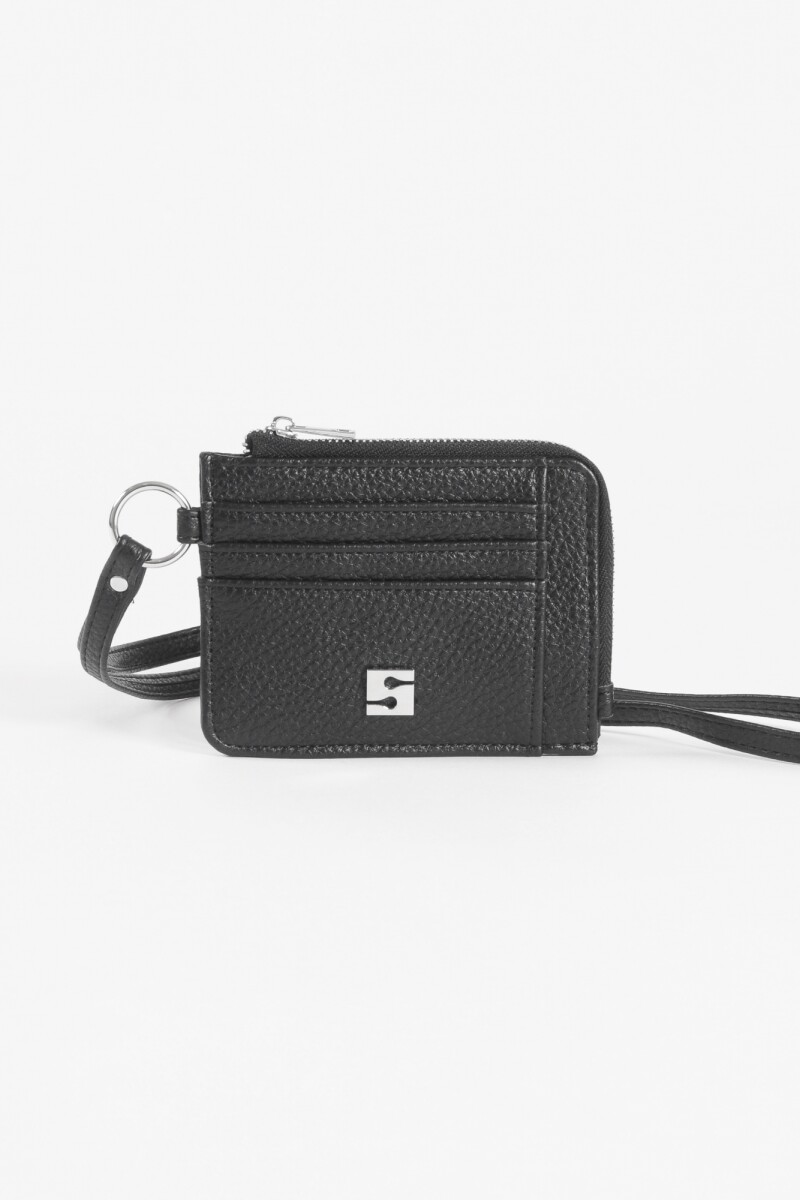 Tarjetero con strap granulado negro