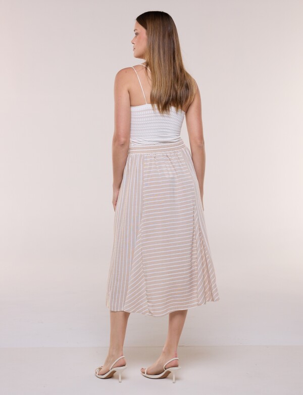 Falda Midi Acampanada A Rayas BEIGE