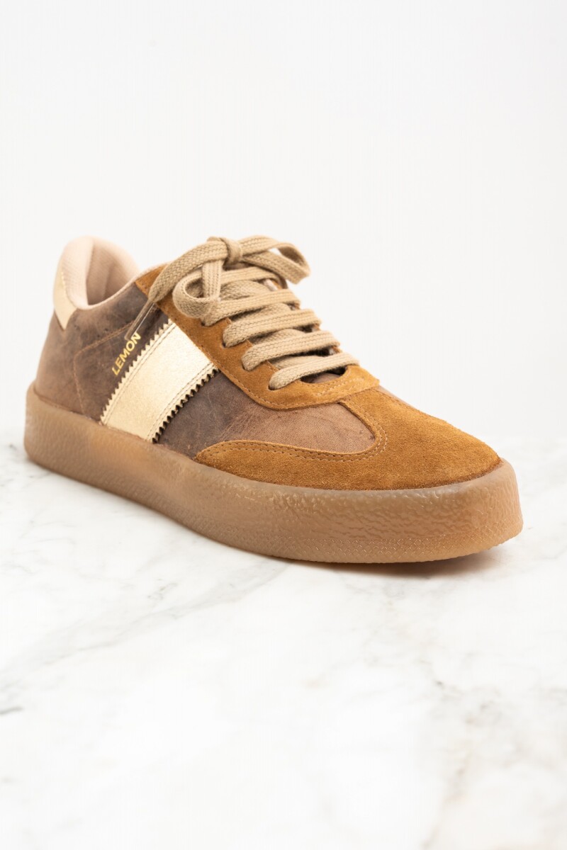 Zapatilla Cuero Combinada Marrón