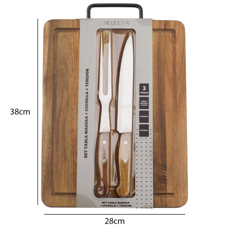 Tabla para Asado en Madera + Cuchillo y Tenedor Selecta Tabla para Asado en Madera + Cuchillo y Tenedor Selecta
