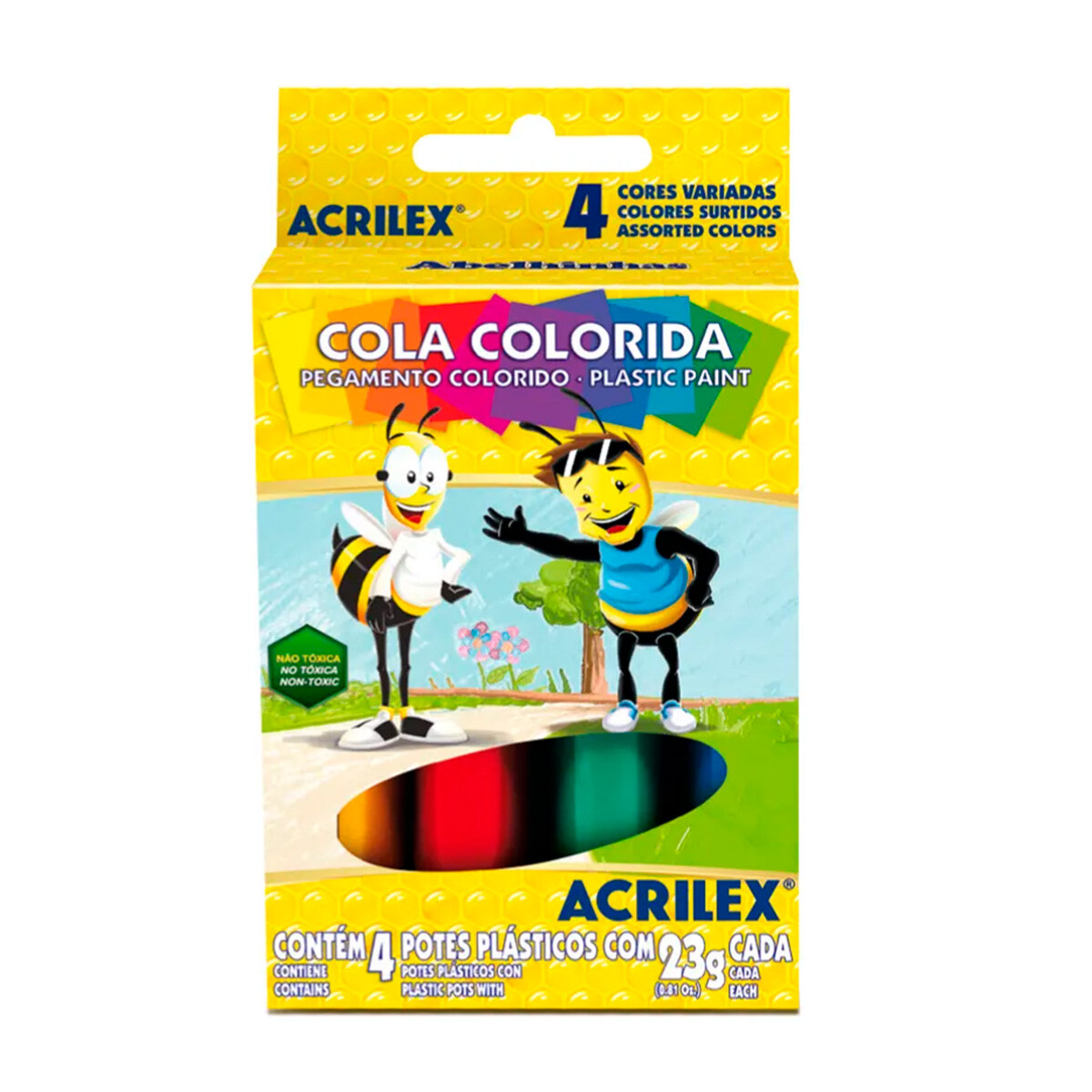 Cascola Vinílica Acrilex Colores X4 Escolar 23 Gr 