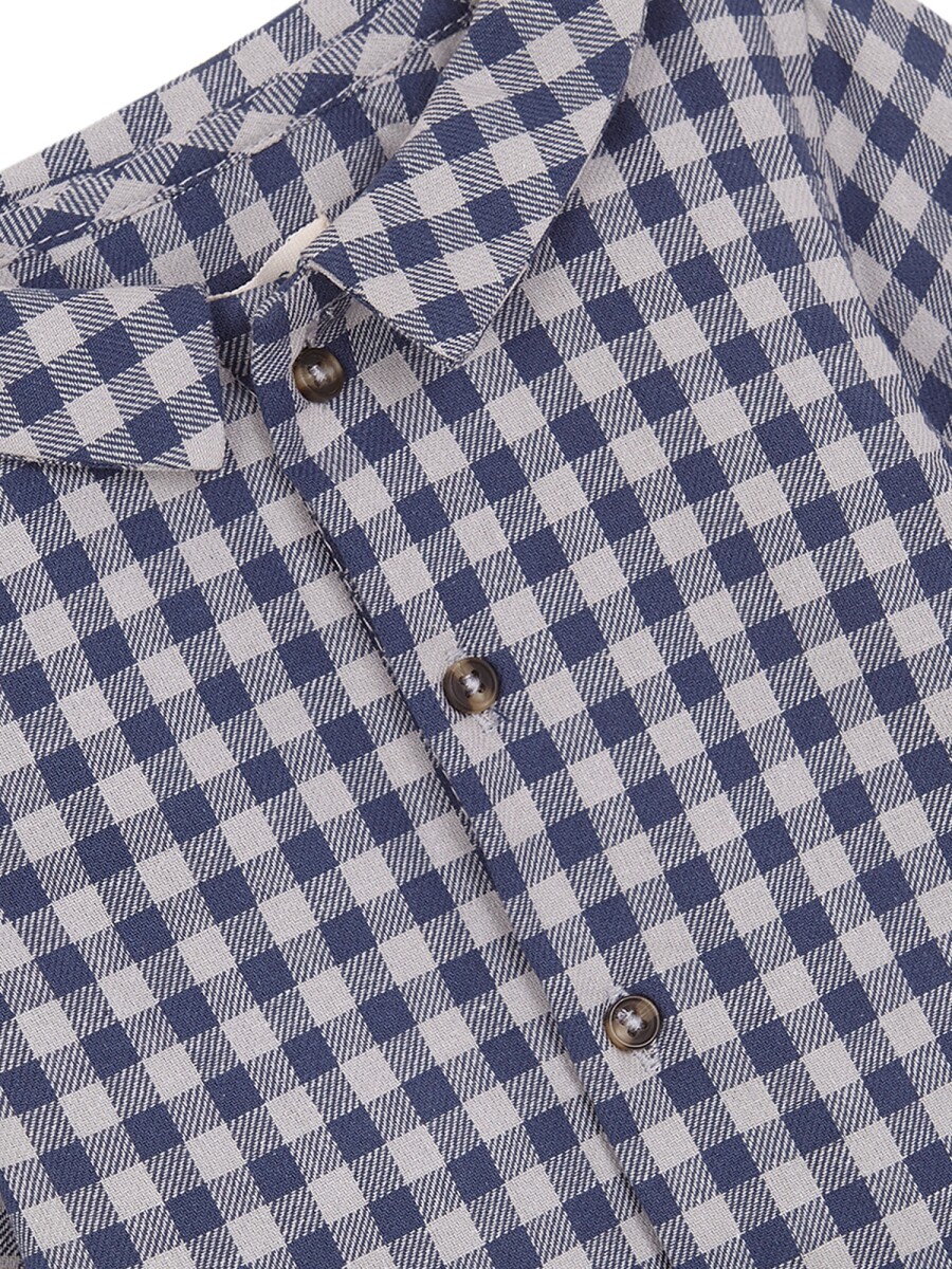 Camisa De Cuadros Con Smo Azul Medio Oscuro