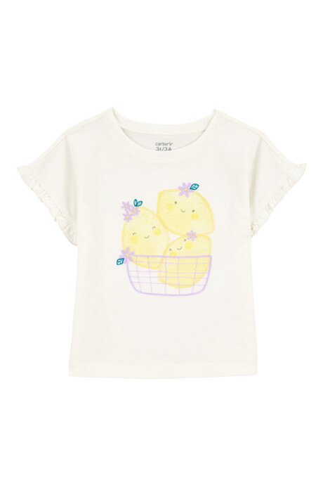 Remera de algodón, mangas con volantes y estampa limones Sin color