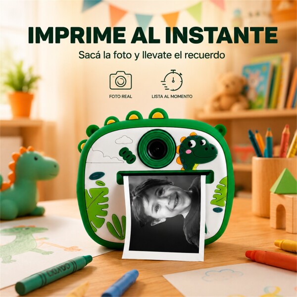 Cámara Infantil Instantánea Gatito con Doble Lente y Selfie VERDE