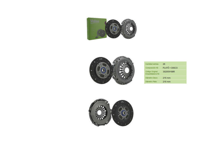 Kit Embrague S/Rod Valeo Renault Oroch 1.6 16v 15-20 Ø215-Est.26 Kit Embrague S/Rod Valeo Renault Oroch 1.6 16v 15-20 Ø215-Est.26