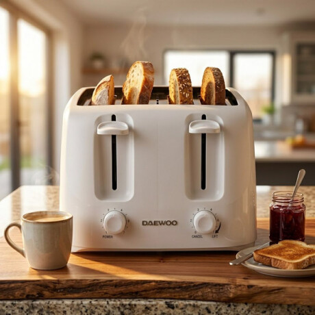 Tostadora eléctrica 4 panes Daewoo | 6 Niveles | Color blanco Tostadora eléctrica 4 panes Daewoo | 6 Niveles | Color blanco