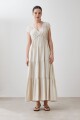 Maxi vestido con frunces beige melange