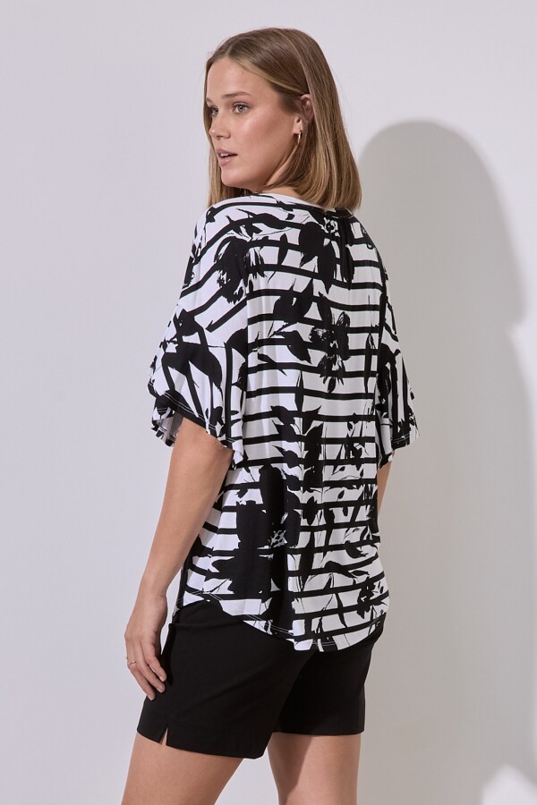 Blusa Flores Print BLANCO/NEGRO