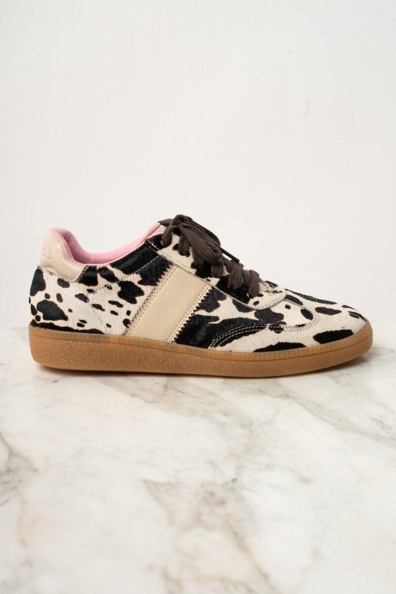 Zapatilla Pelo Animal Print Vaca Marrón