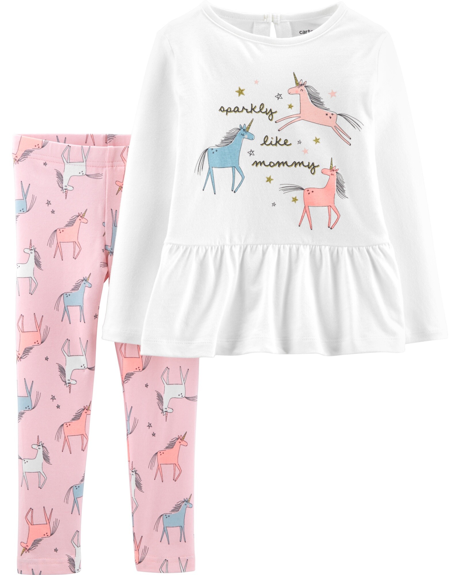 Set dos piezas de algodón, calza y blusa manga larga diseño unicornio Sin color