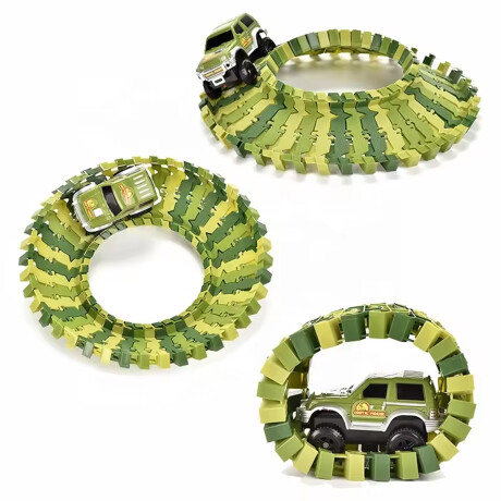 Pista Carreras Dinosaurio Jurassic Flexible Encastrable 120P Verde