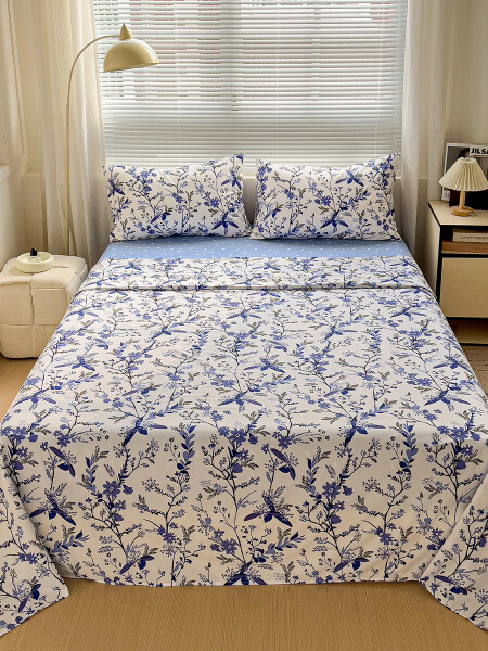 JUEGO DE SÁBANAS SOMMIER FLORAL AZUL