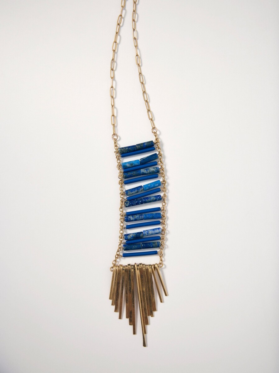 Collar Largo Colgante De Piedra - azul 