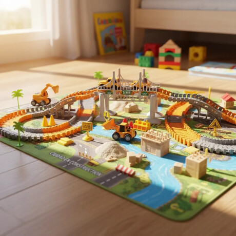 Pista Carreras Flexible Ciudad en Construcción Camiones 190P Naranja