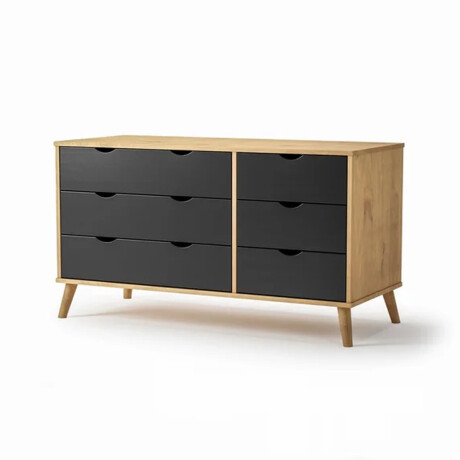 Cómoda Cajonera en madera maciza, con patas - 6 cajones MADERA - PRETO