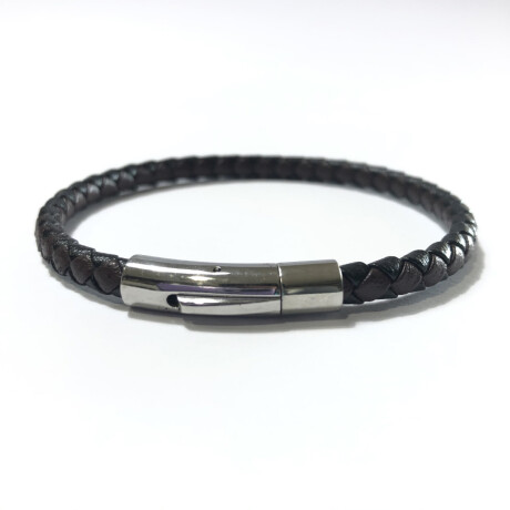 Pulsera cuerina trenzada negra con hebilla Sc