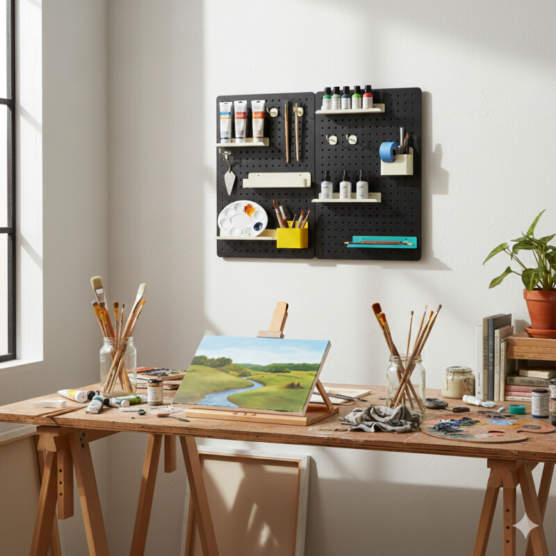 Caja cuadrada grande para panel perforado pegboard metálico Blanco