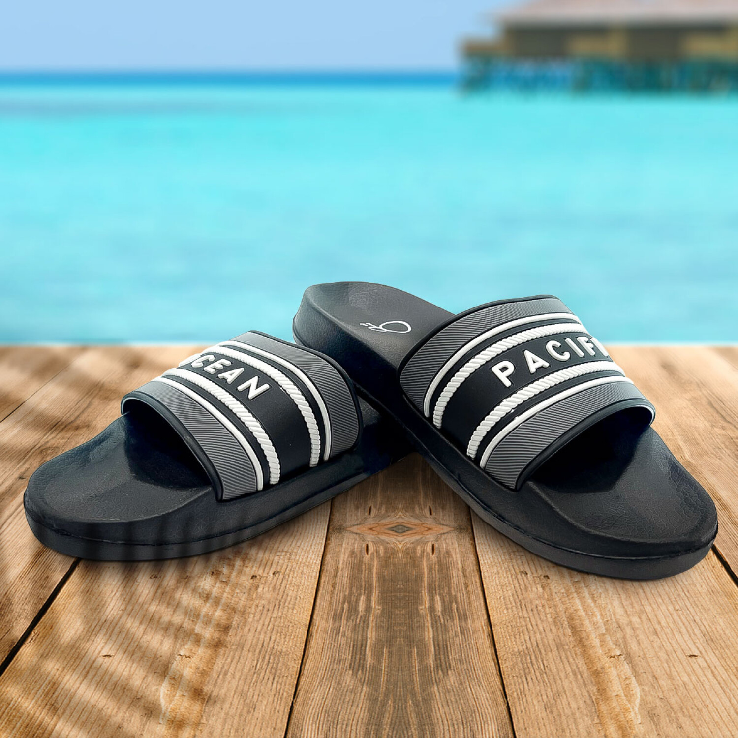 Chancletas Sandalias Ojotas Ocean Pacific Adulto Gris y Negro